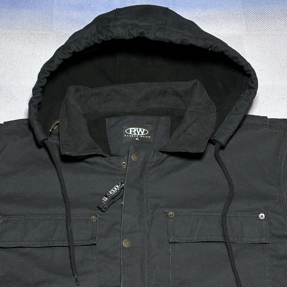 Rugged Wear RW Canvas Work Jacket Mens XL Black Fleece Lined 3M Insulated Hooded - Picture 3 of 13